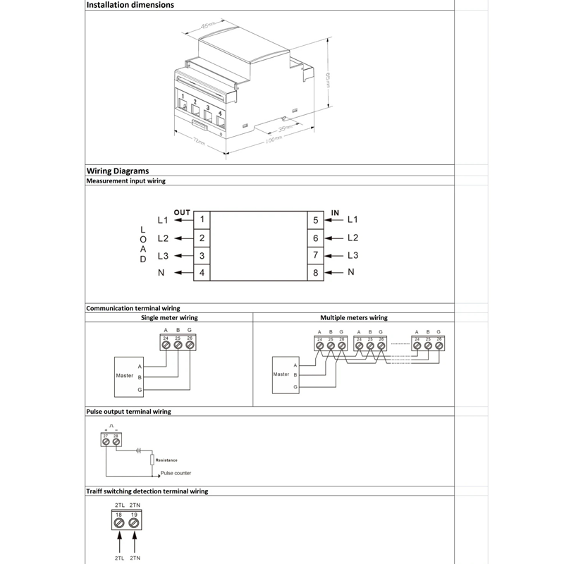 Dac4302 DIN Rail AC Three Phase 2t Electric Energy Meter